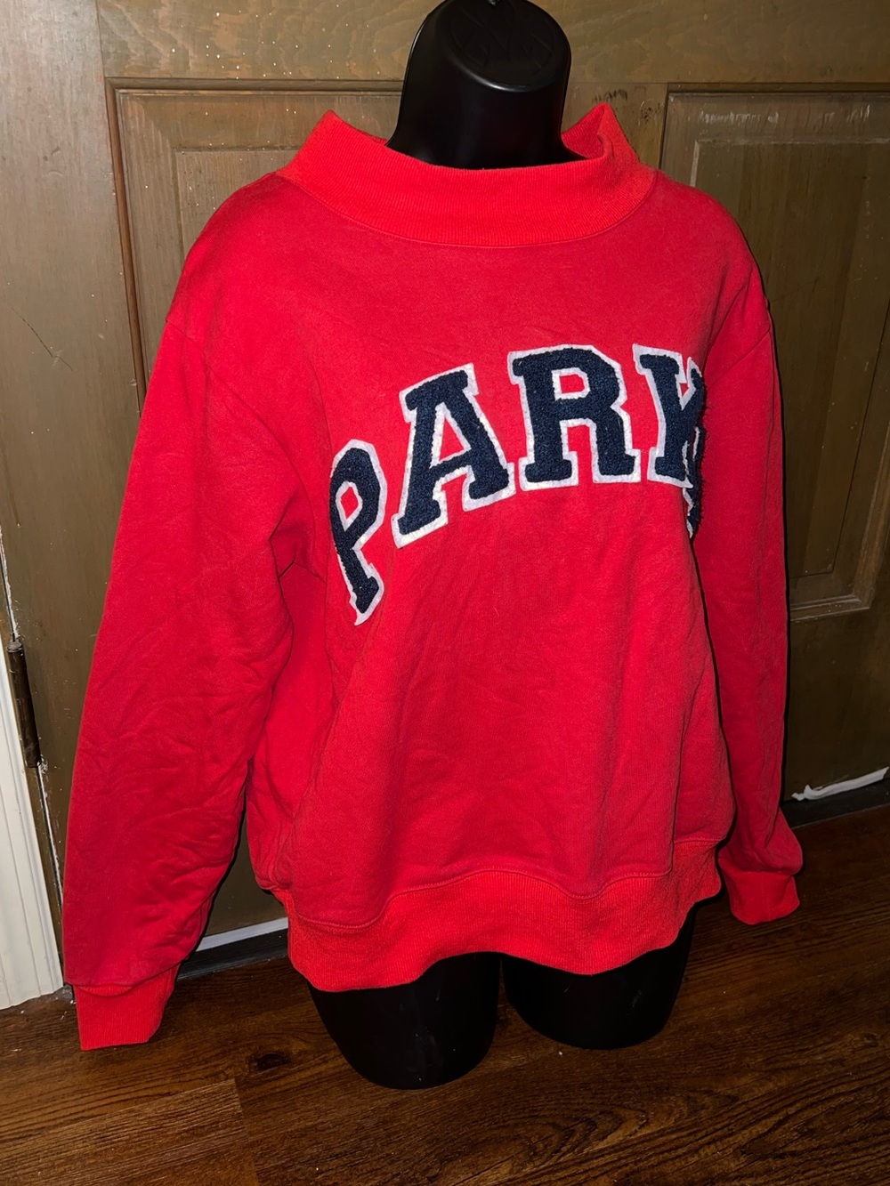 Red Varsity Mock Neck Sweatshirt Navy Blue Logo Size S/M - Picture 2 of 10